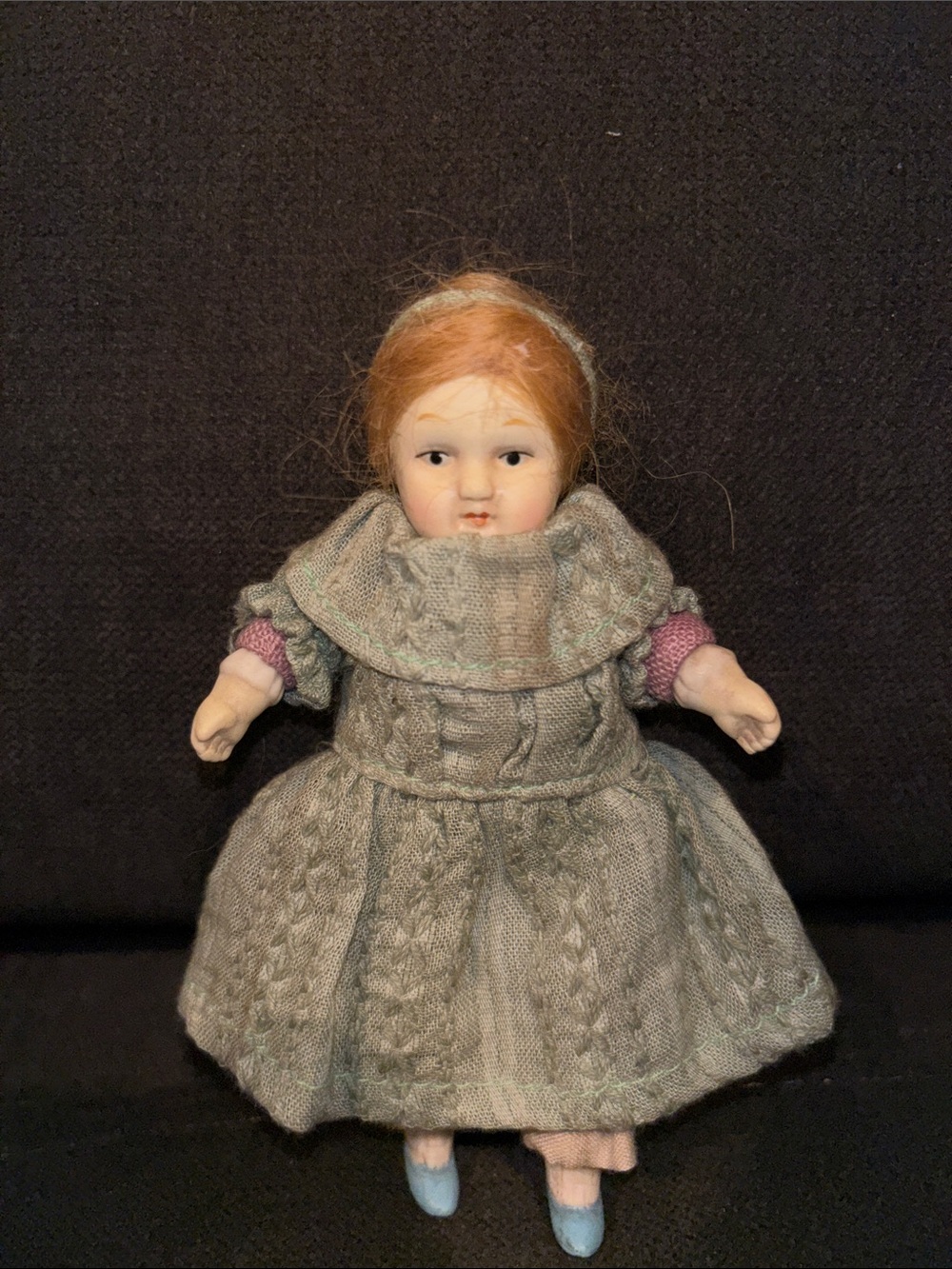 Vintage Dollhouse Handcrafted Porcelain Doll in Light Blue Dress